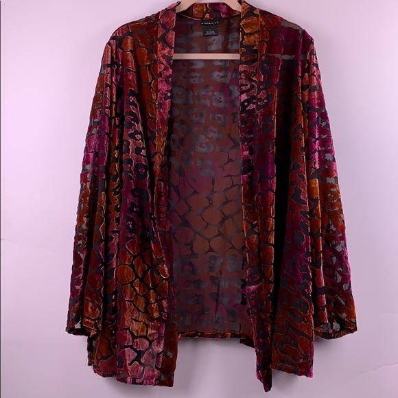 Citiknits Jackets & Blazers - Citiknits Burgundy/Brown Burnout Cardigan -Size 2X
